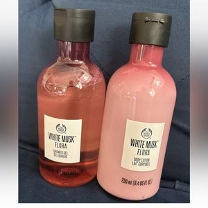 The BODY SHOP White Musk FLORA Body Lotion Shower Gel NEW. Discontinued
